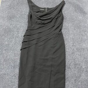 Charles Chang-Lima Dress Womens Small Black Ruched Draped Sheath Cowl Neck LBD